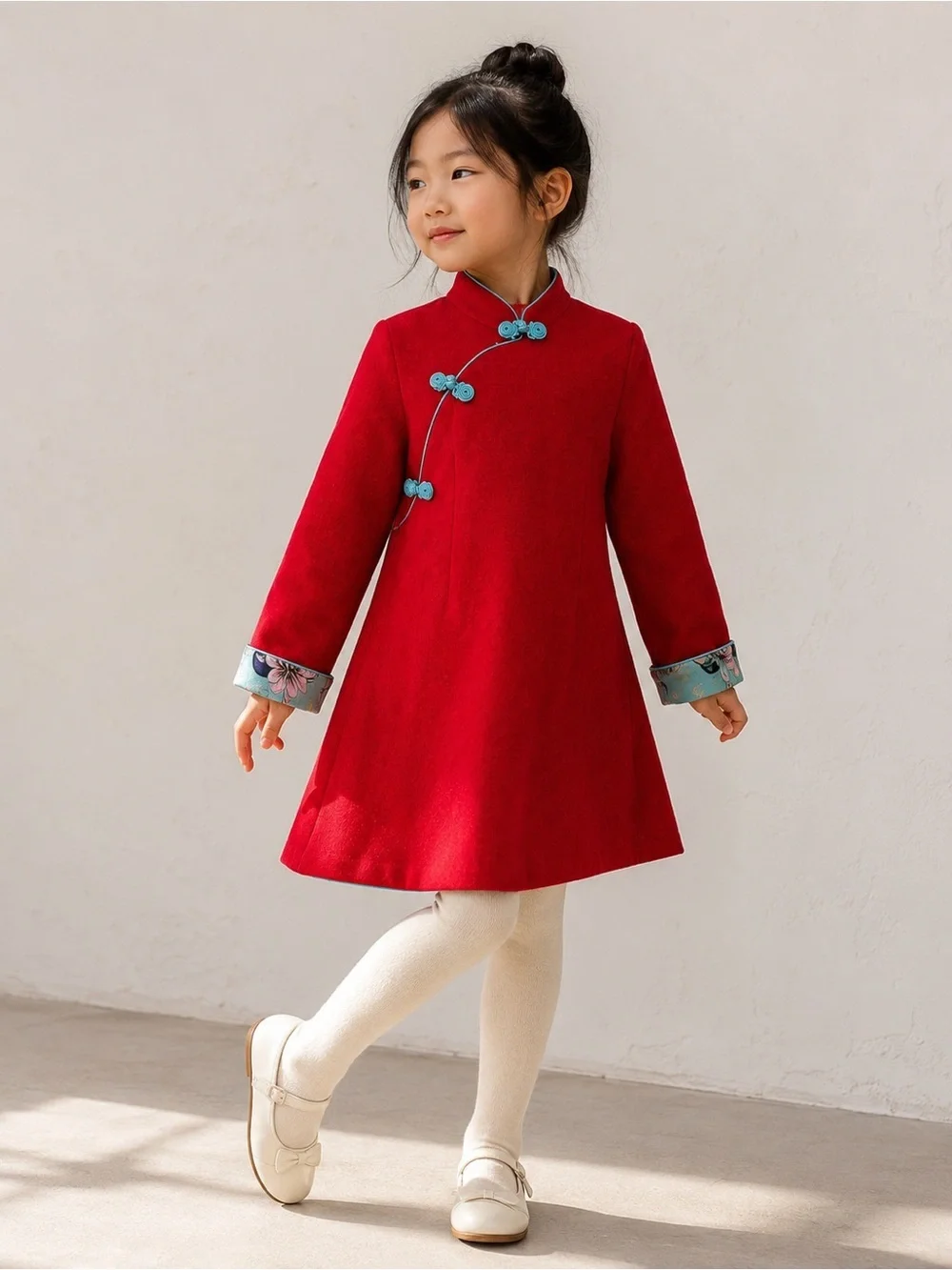 Chou-Chou Chic Red Wool Blend Chinese Style Padded Dress Coat Kids Size 120